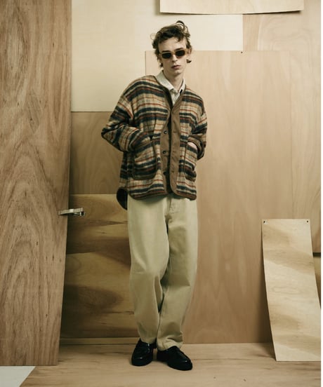 Suede Combo Shaggy Check Cardigan BROWN