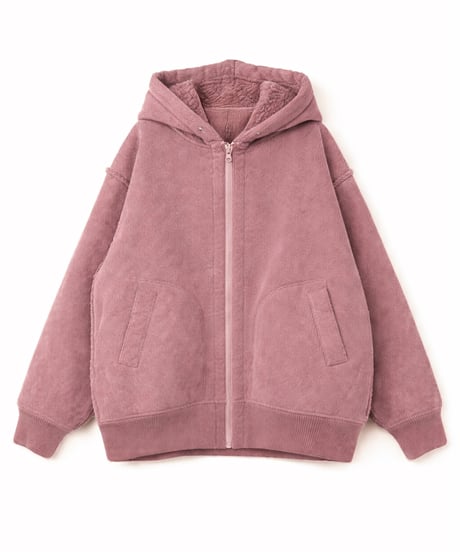 Corduroy Boa Mouton Reversible Split-Hoodie BLACK