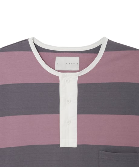 Striped Micro French Terry Henley Tee BEIGE