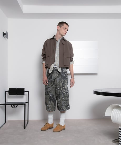 Camouflage Twill 9-Pocket Knee-Length Shorts BLACK
