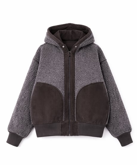 Corduroy Boa Mouton Reversible Split-Hoodie BLACK