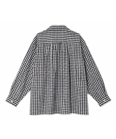 Vertical Wide Seersucker Open-Collar Shirt NAVY