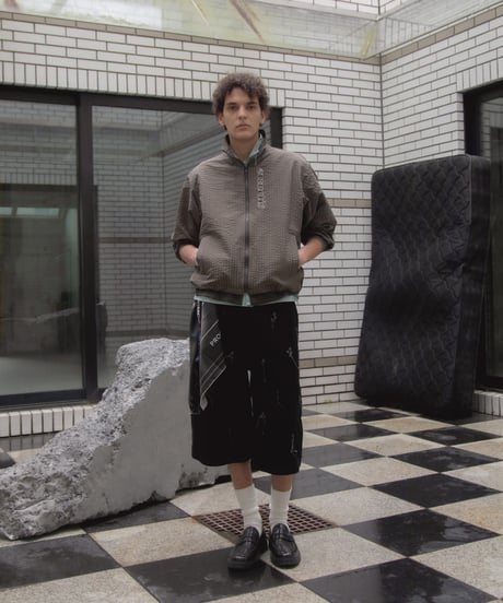 Water-Repellent Seersucker Check Layered Blouson BROWN