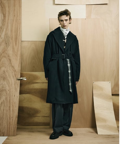 Check Combo Shaggy Wool Double Coat GREY SAMPLE