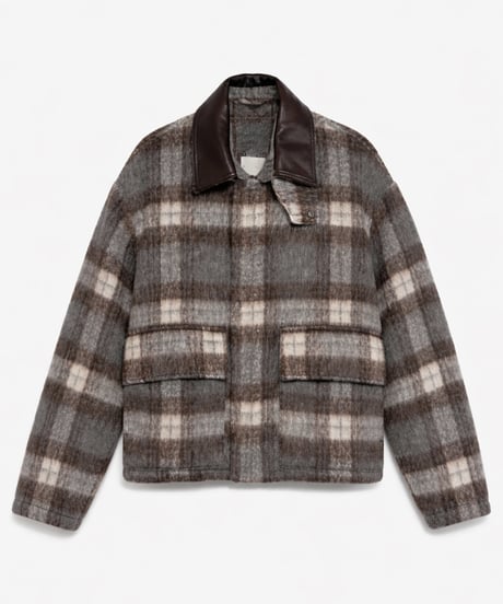 Shaggy Wool Check Ventilation Short Blouson BROWN