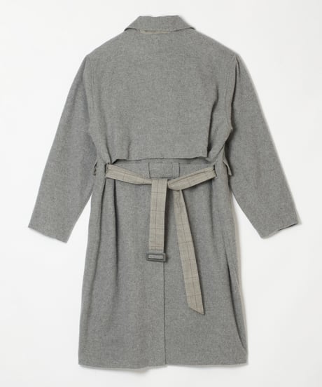 Check Combo Shaggy Wool Double Coat GREY SAMPLE