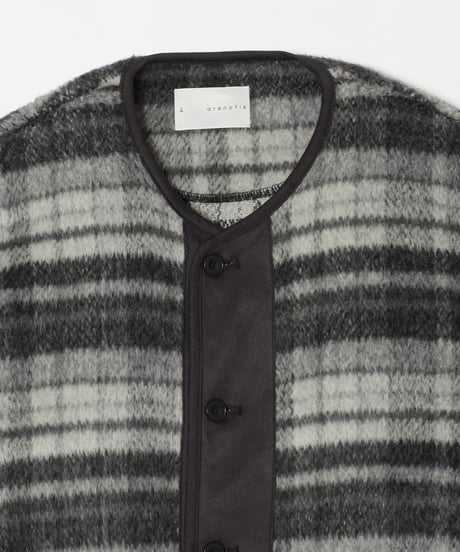 Suede Combo Shaggy Check Cardigan BROWN
