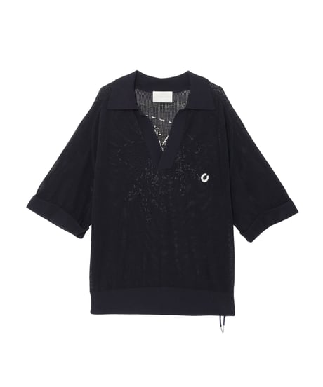 Hand-Embroidered Yomogi Cotton Cowgirl Knit Polo NAVY