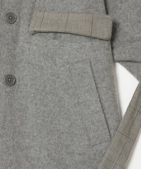 Check Combo Shaggy Wool Double Coat GREY SAMPLE
