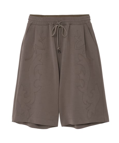 Western-Cut Double-Knit Baggy Shorts BLACK