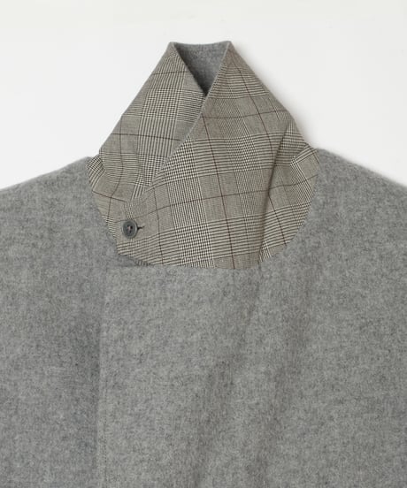 Check Combo Shaggy Wool Double Coat GREY SAMPLE