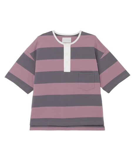 Striped Micro French Terry Henley Tee BEIGE