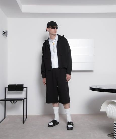 Western-Cut Double-Knit Baggy Shorts BLACK