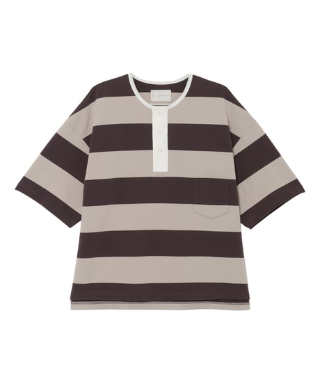 Striped Micro French Terry Henley Tee BEIGE