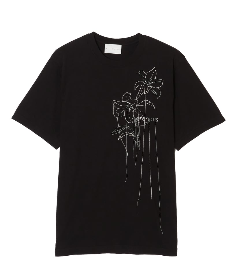 Lily Hand embroidery-Washed TEE BLACK | arenotis