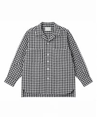 Vertical Wide Seersucker Open-Collar Shirt NAVY