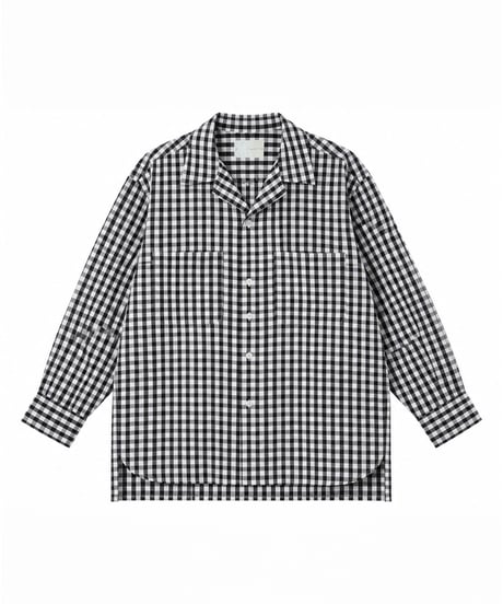 Vertical Wide Seersucker Open-Collar Shirt NAVY