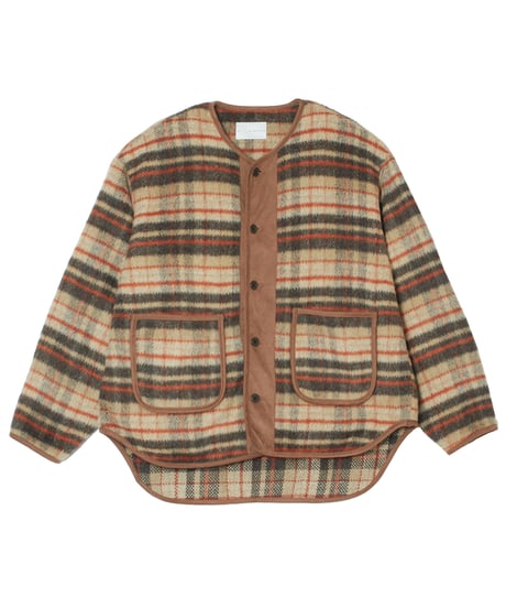 Suede Combo Shaggy Check Cardigan BROWN