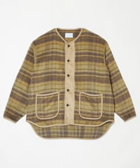 Suede Combo Shaggy Check Cardigan BROWN