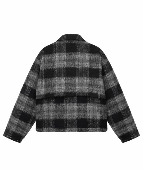 Shaggy Wool Check Ventilation Short Blouson BROWN