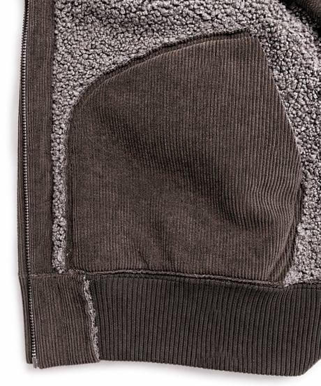 Corduroy Boa Mouton Reversible Split-Hoodie BLACK