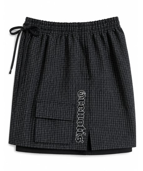 Water-Repellent Seersucker Check Layered Shorts BLACK