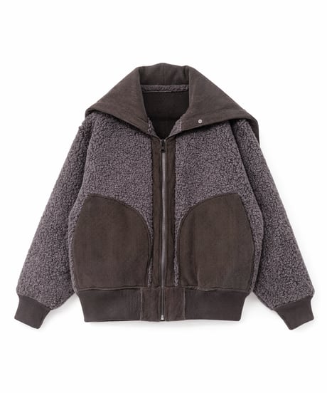 Corduroy Boa Mouton Reversible Split-Hoodie BLACK