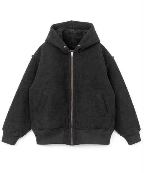 Corduroy Boa Mouton Reversible Split-Hoodie BLACK