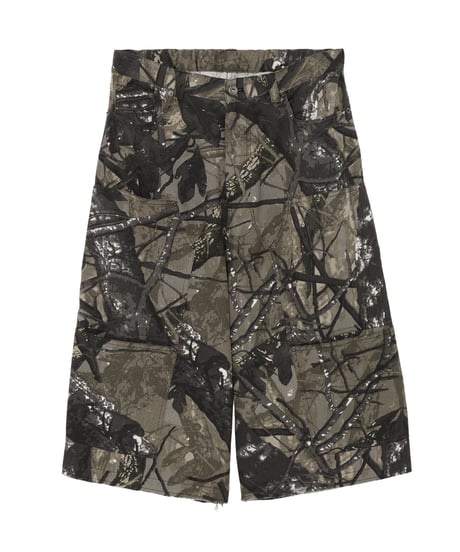 Camouflage Twill 9-Pocket Knee-Length Shorts BLACK