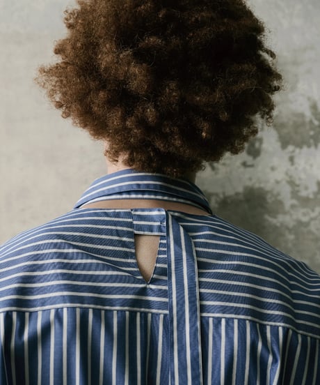 Cut-out Slit Back Ribbon Big Shirts STRIPE