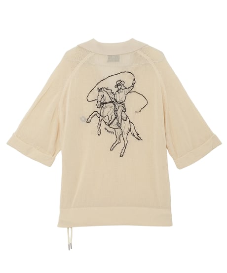 Hand-Embroidered Yomogi Cotton Cowgirl Knit Polo IVORY