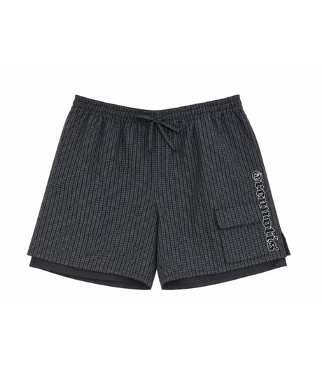 Water-Repellent Seersucker Check Layered Shorts BLACK