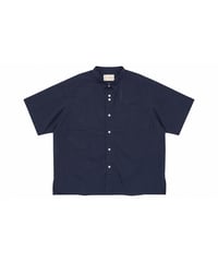 Silk Protein Hand-Stitched Short Sleeve Shirt NAVY