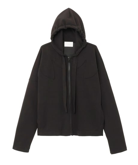 Western-Cut Double-Knit Short Hoodie BLACK
