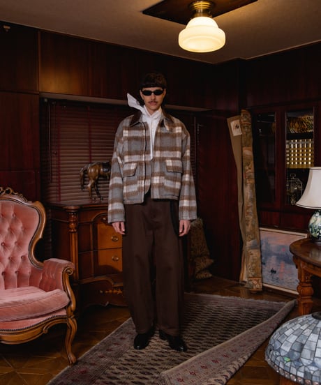 Shaggy Wool Check Ventilation Short Blouson BROWN