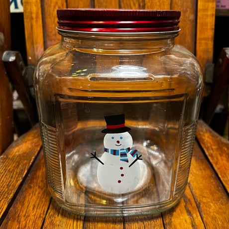 Vintage SNOWMAN GLASS JAR 10-269