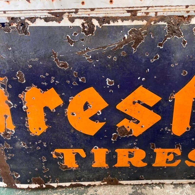 Firestone ファイヤーストーン 1940' ヴィンテージ 横長看板 (13 Firestone ファイヤーストーン 1940' ヴィンテージ 横長看板 (13