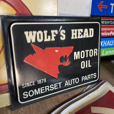 WOLF′S HEAD MOTOR OIL　ヴィンテージ　大型プラスチック看板　16-267