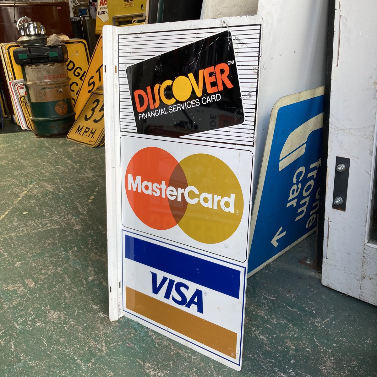 ビンテージ マスターカード 両目 看板 サイン DISCOVER VISA MASTERCARD ヴィンテージ 両面看板 16-264-1 |