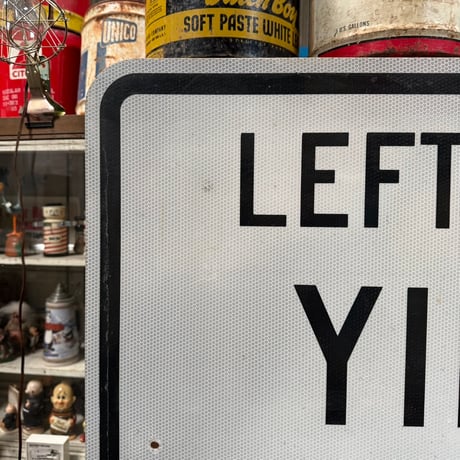 Vintage LEFT TURN YIELD ON GREEN ロードサイン大 21-278-3