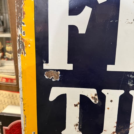 Vintage FISK TIRES 両面 フランジタイプ ホーロー看板 21-291