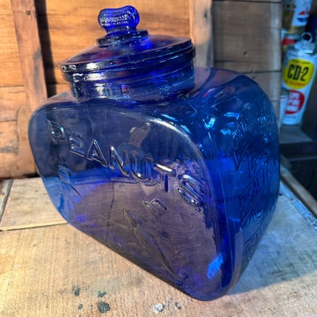 Vintage PEANUTS ロゴ入り コバルトブルー ガラスジャー 18-180-2 |