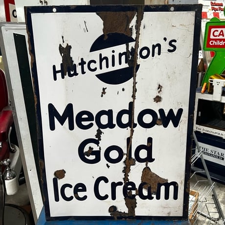 Vintage Hatchinson Meadow Gold Ice Cream 琺瑯両面看板 17-135