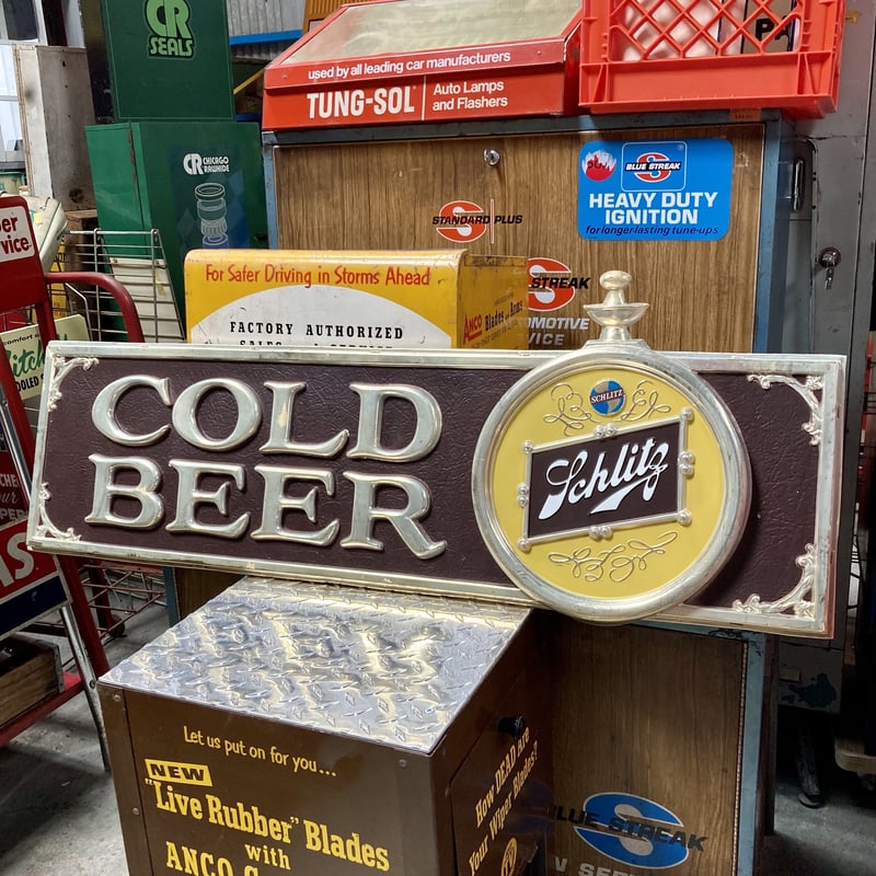 激レア ビンテージ SCHLITZ 看板 1977年 プラスチック販促店舗 ビンテージ○SCHLITZ パブミラー○210407n7-sign シュリッツビール