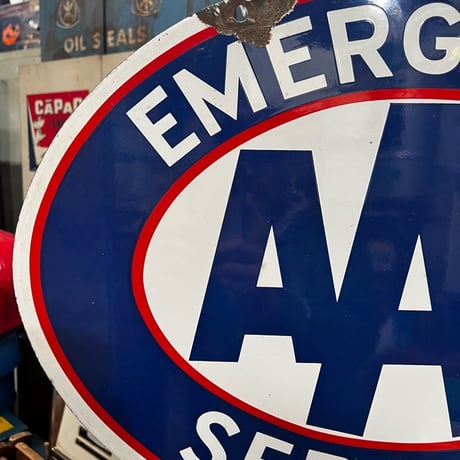 Vintage AAA EMERGENCY SERVICE 琺瑯両面 看板 1-5