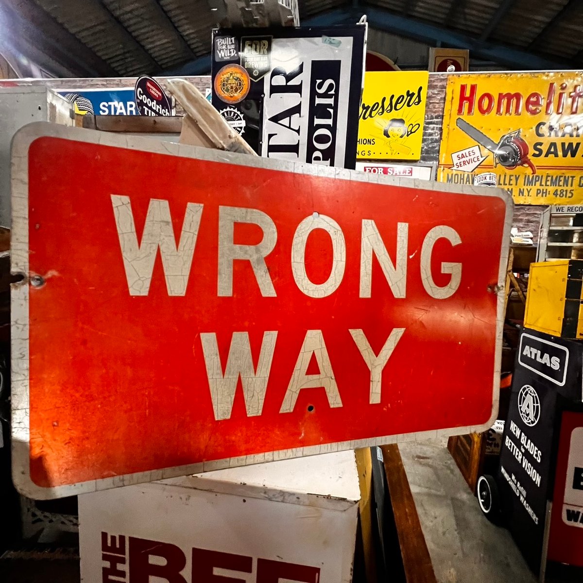 Vintage WRONG WAY SIGN 20-155-56 | BigBear Onli