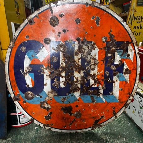 Vintage GULF 両面 琺瑯 大型 看板 1-12