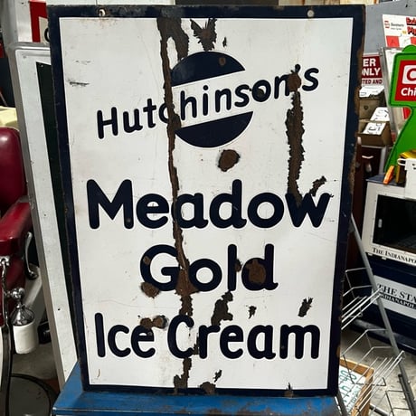 Vintage Hatchinson Meadow Gold Ice Cream 琺瑯両面看板 17-135