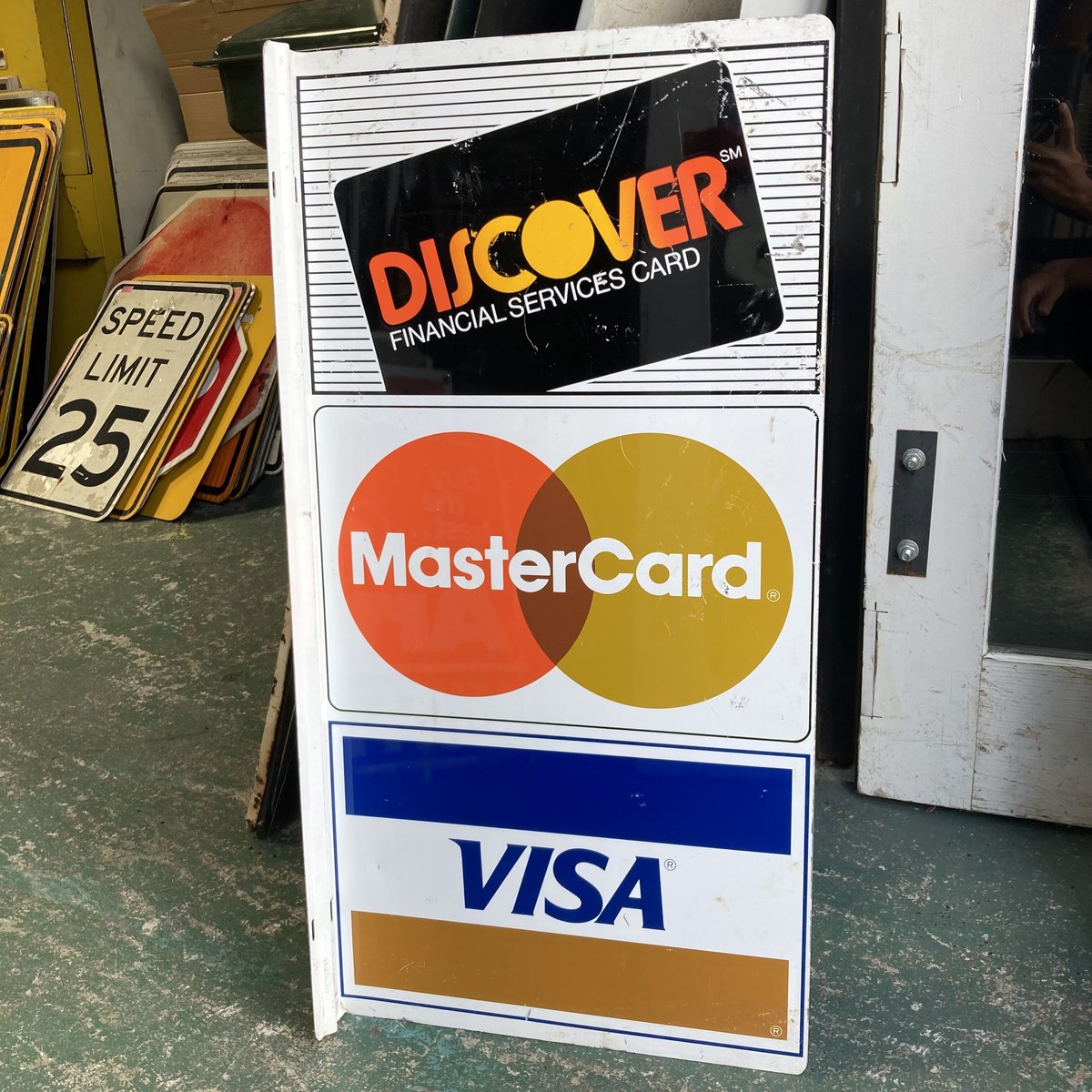 ビンテージ マスターカード 両目 看板 サイン DISCOVER VISA MASTERCARD ヴィンテージ 両面看板 16-264-1 |