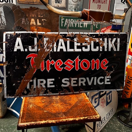 【希少!!】Vintage FIRESTONE ホーロー大型看板 ｓ-2-9-2